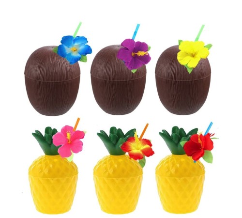 Ananas & Hindistan Cevizi Tasarımlı Pipetli Bardak Seti (6 Adet)