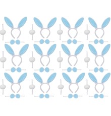 Mavi Tavşan Kostüm Seti – Taç Papyon Ponpon 12 li Paket