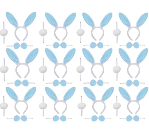 Mavi Tavşan Kostüm Seti – Taç Papyon Ponpon 12 li Paket