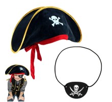 Çocuk Kadife Korsan Şapka & Vinleks Deri Göz Bandı Seti