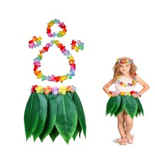 Çocuk Hawaii Kostüm Seti - Yaprak Etek & Hawaii Set - 5 Parça