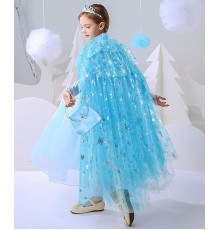 Karlar Ülkesi Elsa Frozen Mavi Pelerin 80 Cm Kar Desenli Çocuk Pelerini Taç Hariç