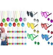 12 Parça Renkli Disko Toplu Retro Parti Seti – 6 Kolye + 6 Gözlük