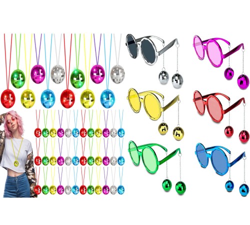 12 Parça Renkli Disko Toplu Retro Parti Seti – 6 Kolye + 6 Gözlük