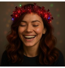 Kalp Püsküllü Gece Parıltısı 3 Modlu LED'li Işıklı Taç Kırmızı Renk