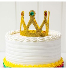 Altın Işıltılı Pasta Tacı Pasta Üstü Taç Plastik Malzeme 8x8 cm