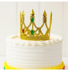 Altın Işıltılı İnce Pasta Tacı Pasta Üstü Taç Plastik Malzeme 8x8 cm