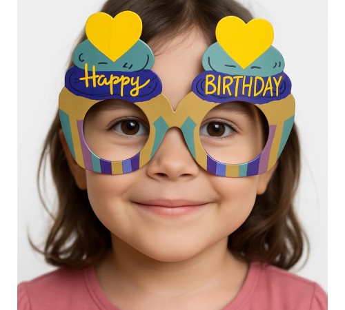 Cupcake Temalı Doğum Günü Renkli Karton Happy Birthday Gözlüğü 6 Adet