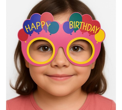 Balon Desenli Karton Doğum Günü Gözlükleri 6 Adet Pembe Renk