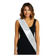 Beyaz Saten Üzerine Kalın Gümüş Yazılı Bride To Be Kuşağı