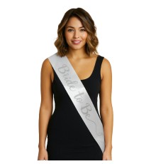 Beyaz Saten Üzerine El Yazısı İtalik Gümüş Bride To Be Kuşağı