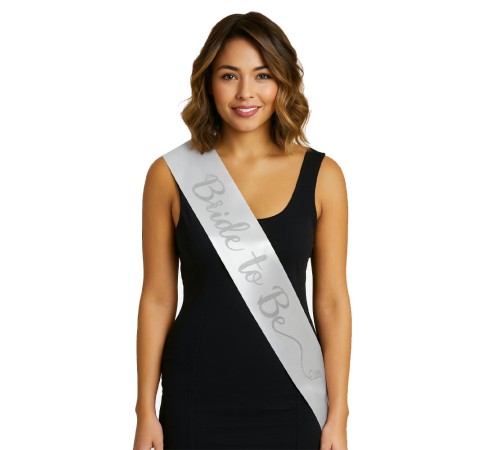 Beyaz Saten Üzerine El Yazısı İtalik Gümüş Bride To Be Kuşağı