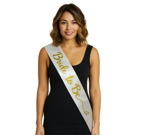 Beyaz Saten Üzerine El Yazısı İtalik Altın Bride To Be Kuşağı