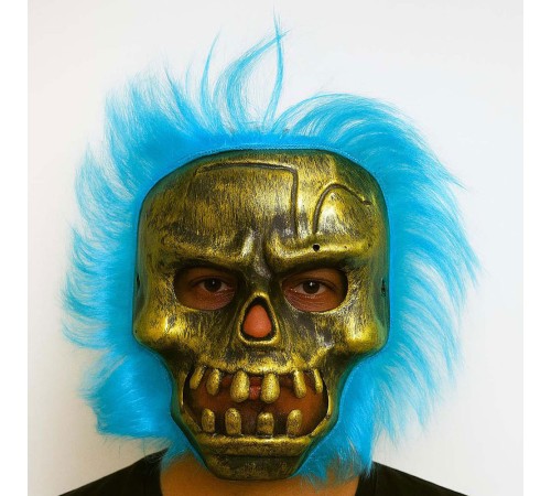 Wild Skull - Bakır Kafatası Turkuaz Saçlı İskelet Maske