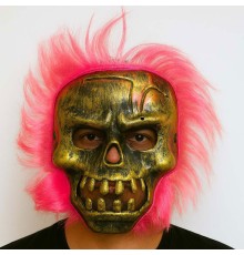 Wild Skull - Bakır Kafatası Pembe Saçlı İskelet Maske