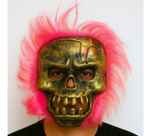 Wild Skull - Bakır Kafatası Pembe Saçlı İskelet Maske