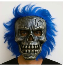 Wild Skull - Gümüş Kafatası Mavi Saçlı İskelet Maske
