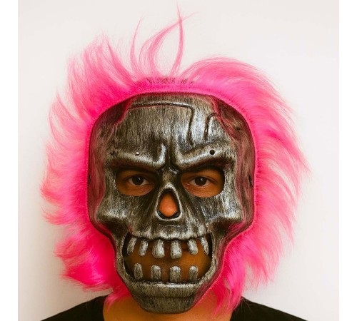 Wild Skull - Gümüş Kafatası Pembe Saçlı İskelet Maske