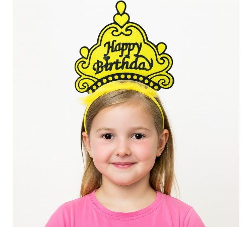 Sarı Happy Birthday Prenses Tacı – Doğum Günü Taç Aksesuarı