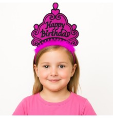 Fuşya Happy Birthday Prenses Tacı – Doğum Günü Taç Aksesuarı