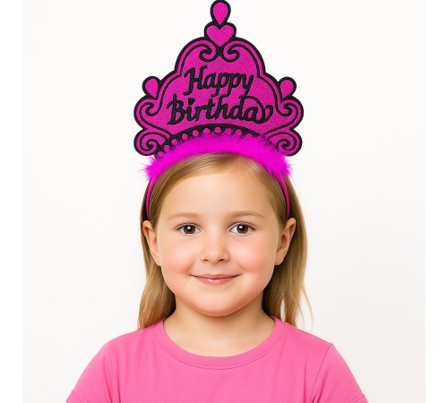 Fuşya Happy Birthday Prenses Tacı – Doğum Günü Taç Aksesuarı