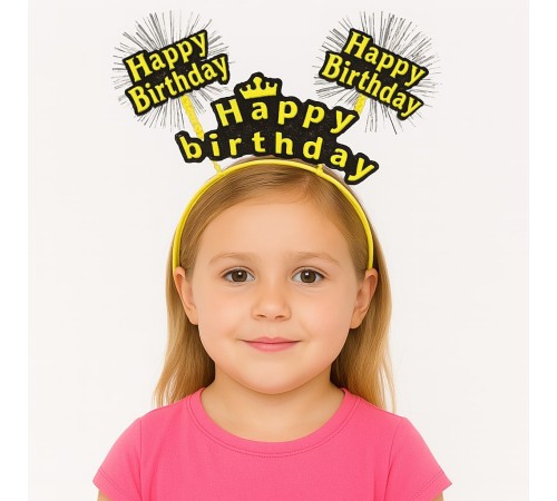 Doğum Günü Kutlaması İçin Sarı Taç – Işıltılı Yazılı Parti Tacı