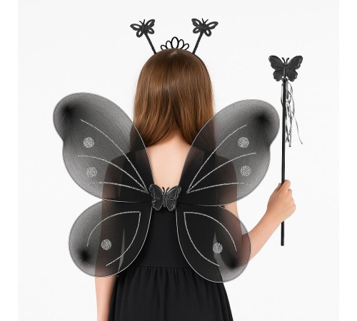 Siyah Kız Seti – 50 cm Kanadı, Taç ve Asa