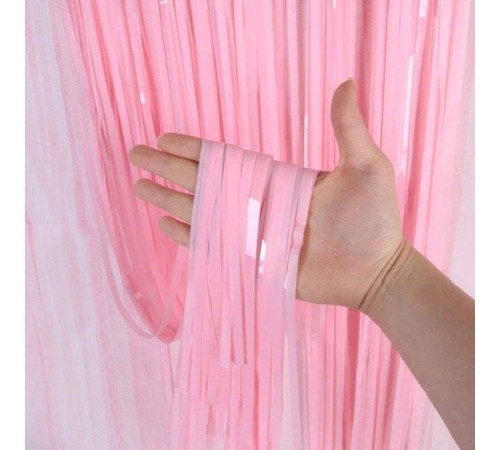 Soft Pembe Püsküllü Kapı Perdesi - Parti, Baby Shower, Cinsiyet Partisi 1x2 m