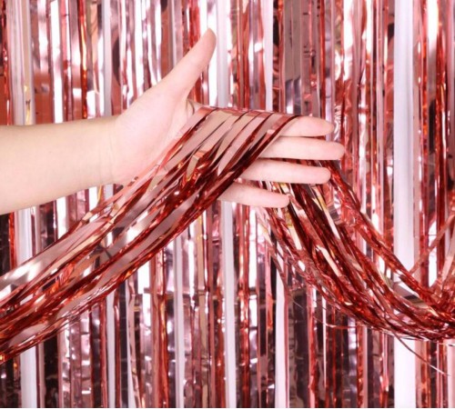 Rose Gold Püsküllü Kapı Perdesi - Parti, Bekarlığa Veda, Doğum Günü 1x2 m