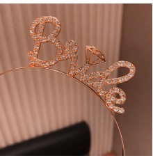 Rose Gold Renkli Taşlı “Bride” Gelin Tacı – El Yazısı Yazı Tipiyle