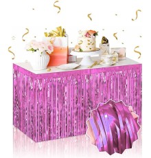 Kendinden Yapışkanlı Pembe Metalize Püsküllü Masa Eteği – 75 x 275 cm Parti Süslemesi