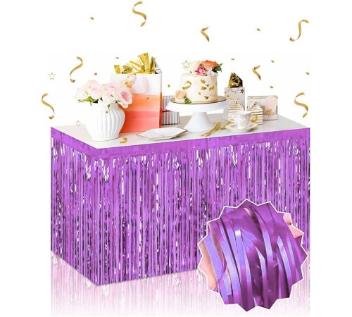Kendinden Yapışkanlı Mor Metalize Püsküllü Masa Eteği – 75 x 275 cm Parti Süslemesi