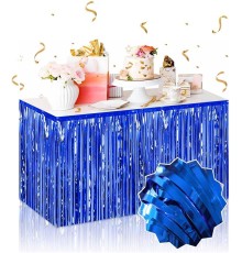 Kendinden Yapışkanlı Mavi Metalize Püsküllü Masa Eteği – 75 x 275 cm Parti Süslemesi