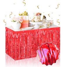 Kendinden Yapışkanlı Kırmızı Metalize Püsküllü Masa Eteği – 75 x 275 cm Parti Süslemesi