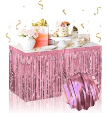 Kendinden Yapışkanlı Rose Gold Metalize Püsküllü Masa Eteği – 75 x 275 cm Parti Süslemesi
