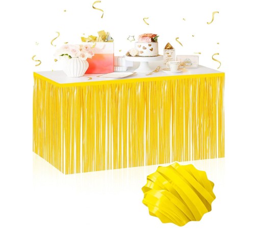 Kendinden Yapışkanlı Makaron Sarı Püsküllü Masa Eteği – 75 x 275 cm Parti Süslemesi