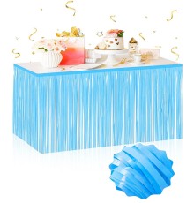 Kendinden Yapışkanlı Makaron Mavi Püsküllü Masa Eteği – 75 x 275 cm Parti Süslemesi