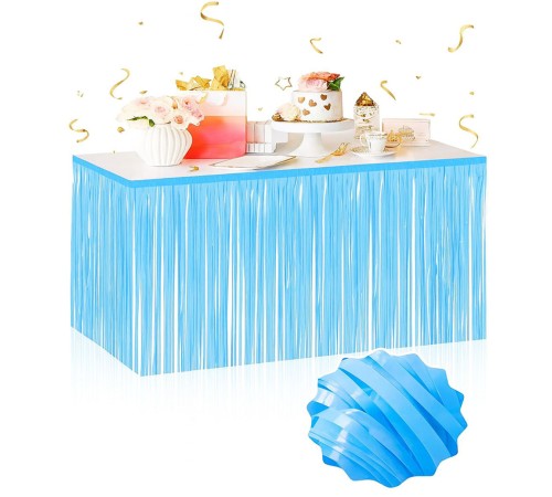 Kendinden Yapışkanlı Makaron Mavi Püsküllü Masa Eteği – 75 x 275 cm Parti Süslemesi
