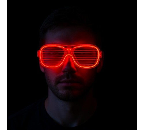 Kırmızı Led Işıklı Parti Gözlüğü - Neon Glow Şerit Gözlük 3 Modlu