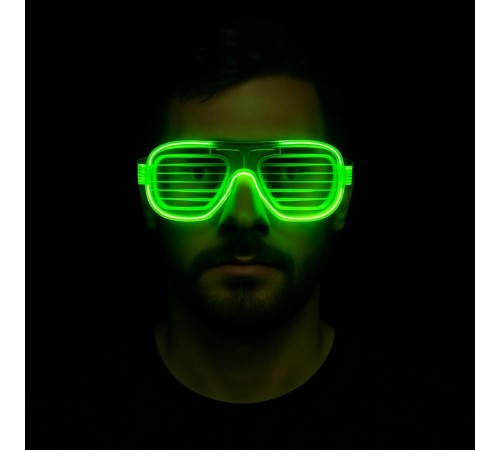 Yeşil LED Işıklı Parti Gözlüğü – Neon Glow Şerit Gözlük 3 Modlu