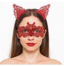Ateş Kırmızısı Dantel Taç ve Maske Seti 10 No - Maskeli Balo & Özel Gün Seti
