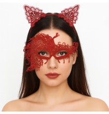 Alevin Zarafeti Kırmızı Dantel Maske ve Taç Seti 4 No – Kadın Kostüm Tamamlayıcı