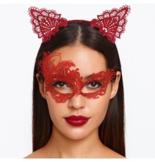 Gizemli Kırmızı Dantel Maske ve Taç Seti 1 No - Kostüm Seti