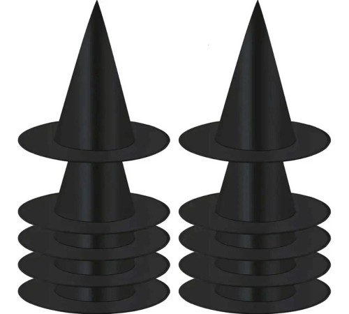 8 Adet Siyah Cadı Şapkası – Yetişkin ve Çocuk Kostüm Aksesuarı Polyester