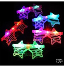 Işıklı Yıldız Şekilli Led Parti Gözlüğü 5 Renk 6 lı Set