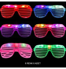 Işıklı Panjur Şeritli Led Parti Gözlüğü 6 Renk 6 lı Set