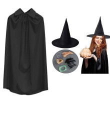 Cadı Kostüm Seti 6 Parça - Şapka Pelerin Diş Tırnaklar Çene ve Burun