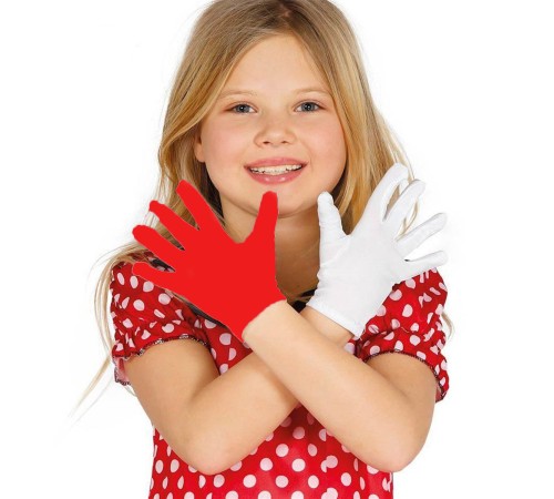 Gösteriler İçin 1 Çift Kırmızı Beyaz Pandomim Eldiveni Çocuk Boy