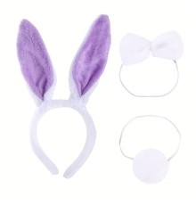 Lila Mor Tavşan Kulak Papyon Kuyruk 3'lü Parti Seti
