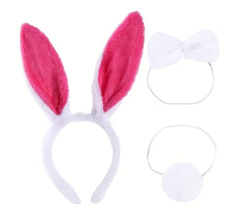 Fuşya Pembe Tavşan Kulak Papyon Kuyruk 3'lü Parti Seti